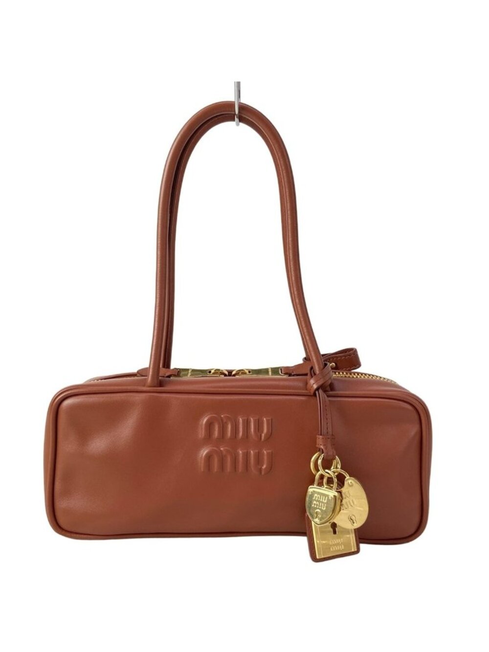 Miu Miu Handbag Beau Leather Bag Cognac Brown Gold